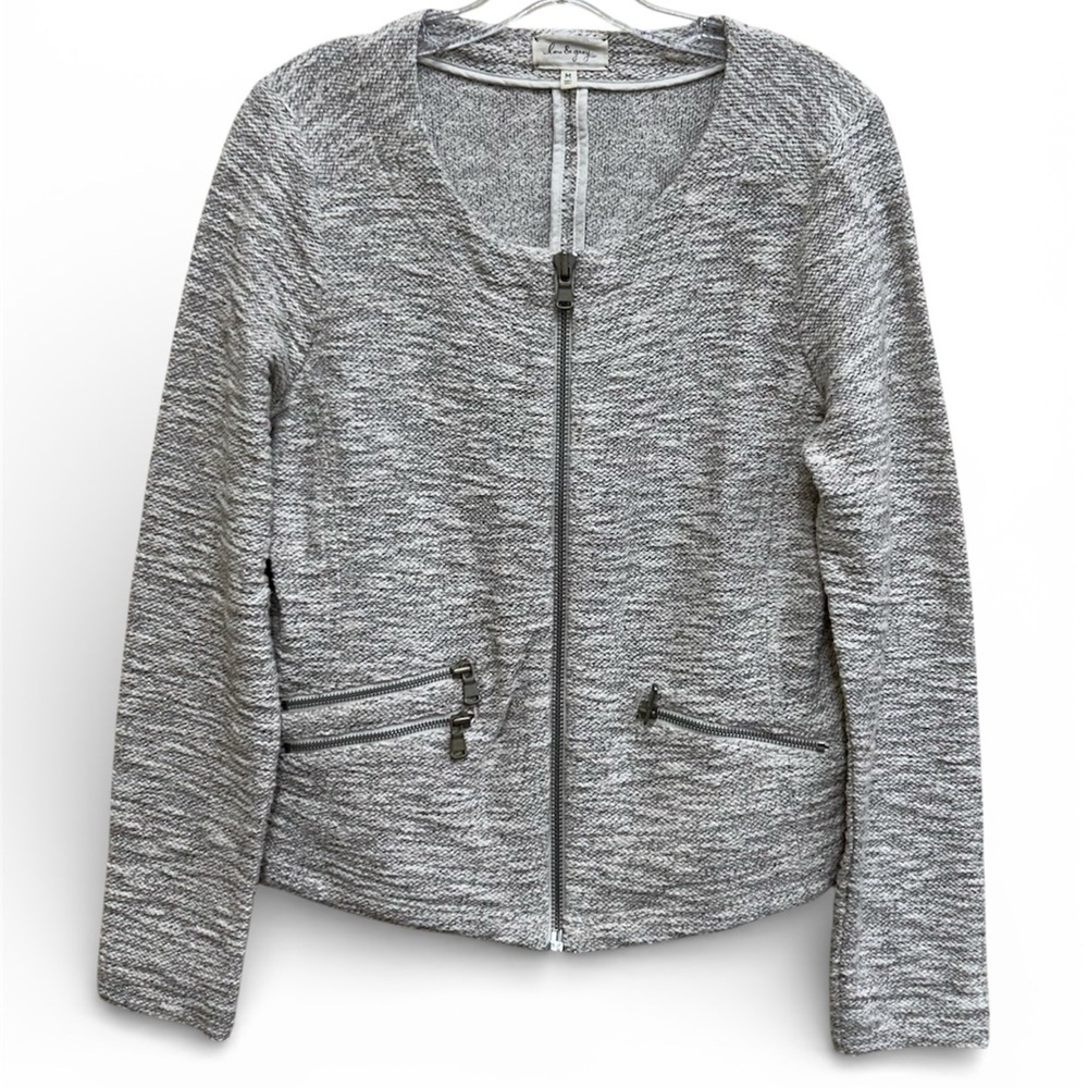 Lou & Grey Knit Tweed Zip Up Jacket Scoop Neck Chunky Hardware Size Med